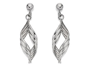 Unbranded 9ct White Gold Twisted Strand Leaf Drop Earrings