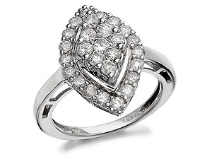 Unbranded 9ct-White-Gold-Two-Tiers-Of-Diamonds-Diamond-Shaped-Cluster-Ring--1ct---046641