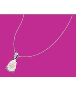 9ct White Gold White Topaz and Diamond Teardrop Pendant