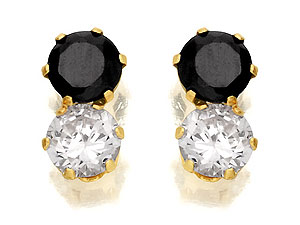 Unbranded 9ct Yellow Gold Black and White CZ Stud Earrings