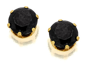 Unbranded 9ct Yellow Gold Black CZ Solitaire Stud Earrings