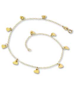 9ct Yellow Gold Multi Heart Anklet