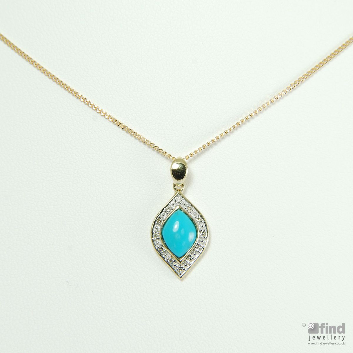 Unbranded 9ct Yellow Gold Turquoise and Diamond Pendant