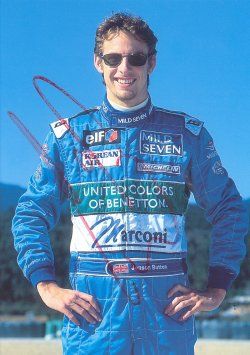 A signed promotional postcard of Jenson Button