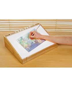Beech effect with a white work area, suitable for A3 size pieces of work.Integral pen/pencil