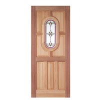 Acacia Mort/Tenon Door with Dec Print Des Glass (D)44x(H)1981x(W)762mm