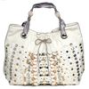 Oh la la! This large gem bag with satin and beaded handles is a metallic marvel!. Wipe clean. Outer: