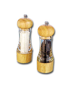 Acrylic and Wood Salt and Pepper Mill Set.
