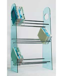Storage of CDs and DVDs and small books.Clear acrylic and chrome.Acrylic and mild steel.Chromed fini