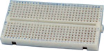 This breadboard consists of two sections; one section of 30 blocks of six rows labelled  A  to  F   