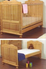 adam cot bed made from quality pine wood, features a 3 position mattress base to adapt to a baby`s