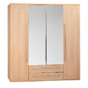 This light oak effect 4 door 2 drawer wardrobe from the Adelaide range has a simple light oak effect