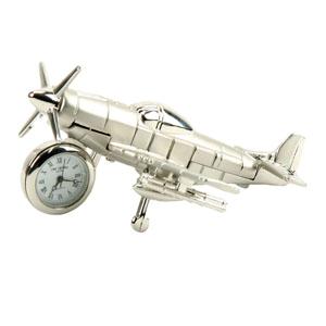 Unbranded Aeroplane Silver Plated Miniature Clock