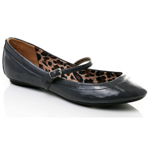 Patent pumps with slight crinkled effect and buckled dolly bar strap. The classic Afield flat shoes 