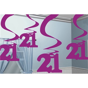 Unbranded Age 21 Pink Swirl Hanging Party Decorations