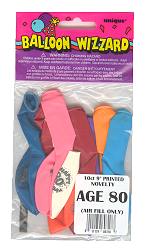 Age 80 latex balloon - assorted colours - pack of 10