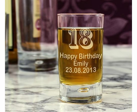 Age Bubble Shot Glass The Age Shot Glass is the perfect gift for birthdays, especially for an 18th! Item takes  5 working days   to make, before it can be sent out for delivery .  Personalise with an age in bold and 3 lines of up to 15 characters.  P