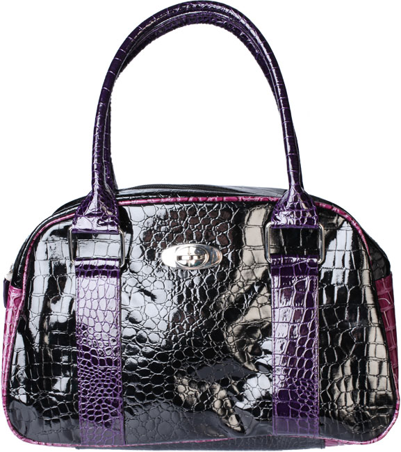 Unbranded Agnes patent croc skin bowling bag