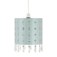 Unbranded AI269 DE - Duck Egg Silk Pendant Shade c/w Glass Drops