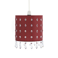 Unbranded AI269 RD - Red Silk Pendant Shade c/w Glass Drops