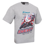 Airwaves Ducati driver T-shirt featuring dynamic screen print of Shayne Byrne riding his Airwaves Du