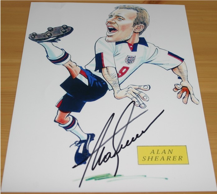 This is a quality caricature which has been signed by former England striker Alan Shearer in black