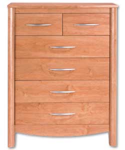 Cherry finish with curved edging. 6 drawers with s