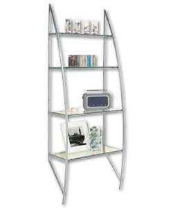 Silver coloured frame. 4 fixed shelves. Size (W)37.2, (D)33.5, (H)196cm. Packed flat for home