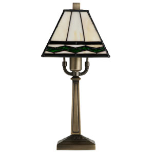 small table lamp with flat-sided coloured `Tiffany` style glass shade
