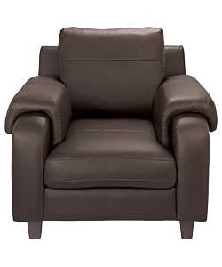 Contemporary 100% corrected grain leather design with solid wooden feet.Foam-filled seat and arm