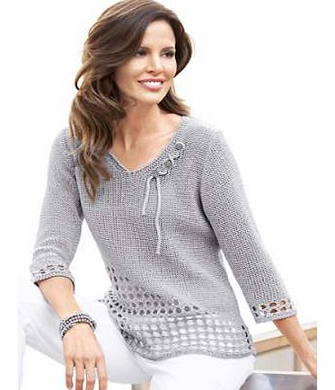 This trendy jumper features a decorative band with different buttons which sets it off skilfully. Also featuring ribbed cuffs and hem. Alessa W. Sweater Features: Fitted 64% Polyacryl, 20% Cotton, 16% Polyamide Length approx. 62 cm (24 ins) (size 16