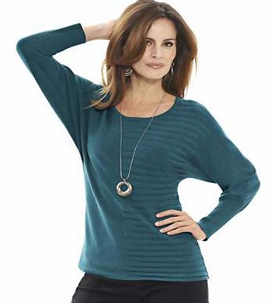 Exquisite shape sweater with a striking textured pattern on the front. Featuring full length batwing sleeves, and a wide rounded neckline. It also boasts an elegant, soft, fine knit fabric and a tailored finish. Complete with fashionably wide, ribbed