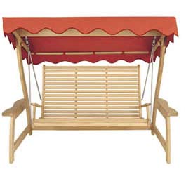 Alexander Rose Sussex Swing Seat in Iroko seats up to three people with a canvas canopy. Horizontal 