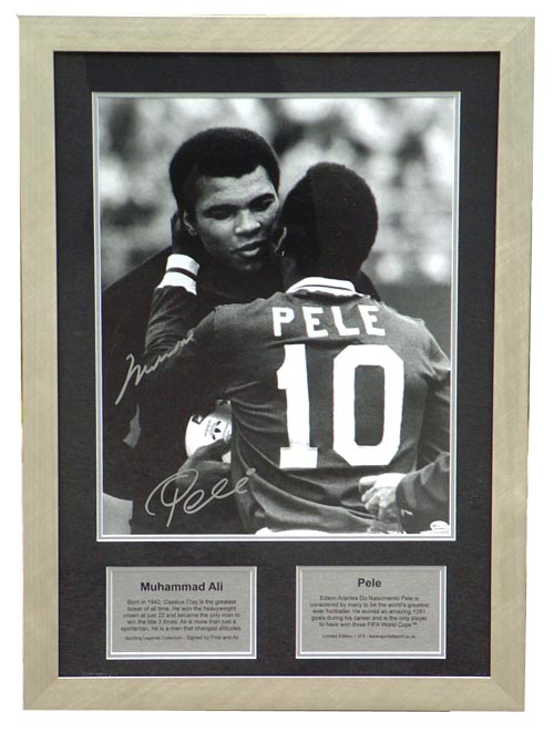 Ali embracing Pele and#8211; Dual signed presentation