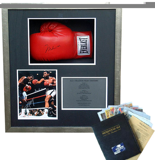 Ali v Frazier signed and box framed glove presentation