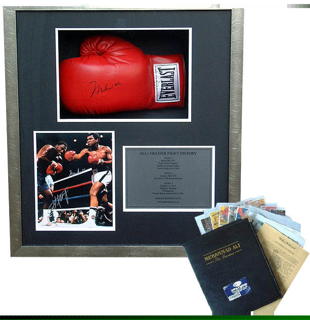 Ali v Frazier signed and box framed glove presentation