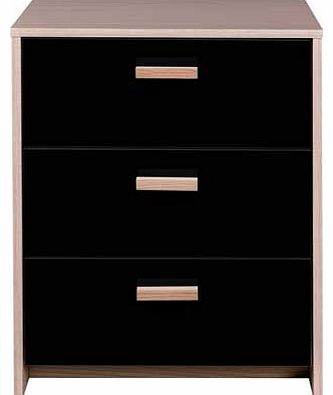 Part of the Alicia range. this stylish three drawer chest brings a touch of class with its black high gloss drawer fronts and subtle light oak finish sides. It has smart easy glide metal drawer runners and wooden handles that add definition to the ov