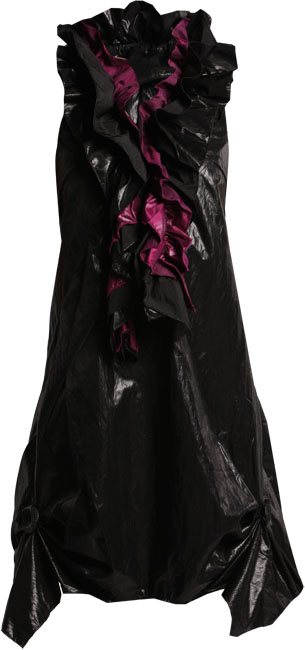 Wet look ruffle dress 100 Polyester 95cm length