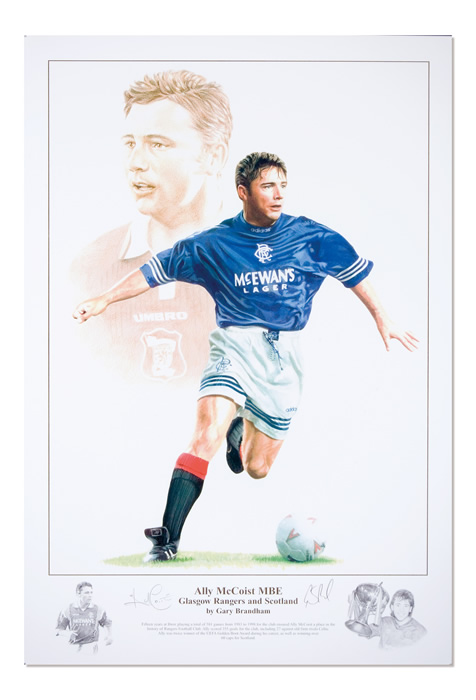 `Ally McCoist` by Gary Brandham - a limited edition of 500 prints signed by Ally McCoist and Gary