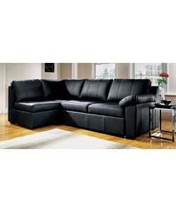 Alonza Leather LH Corner Group Sofabed with Storage - Black