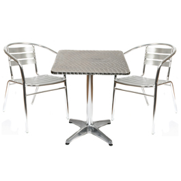 This aluminium bistro set - 60cm Square table and 2 chairs - or cafe furniture set has become increa