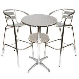 Unbranded Aluminium Cafe Bar Table 60 dia 2 Barstool Chairs