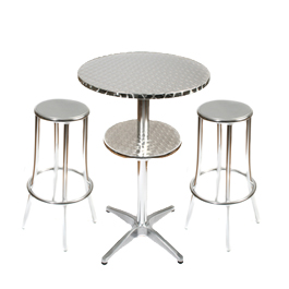 Unbranded Aluminium Cafe Bar Table 60 dia 2 Barstools
