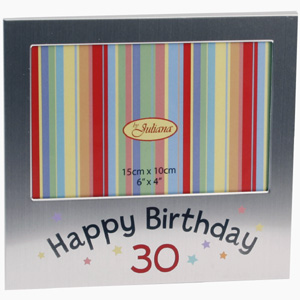 This simple but highly effective Aluminium Happy 30th Birthday Photo Frame is perfect for giving a s