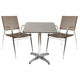 Unbranded aluminum bistro set - 60cm sq table and 2