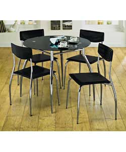 Unbranded Amaretto Black Glass Table and 4 Chairs