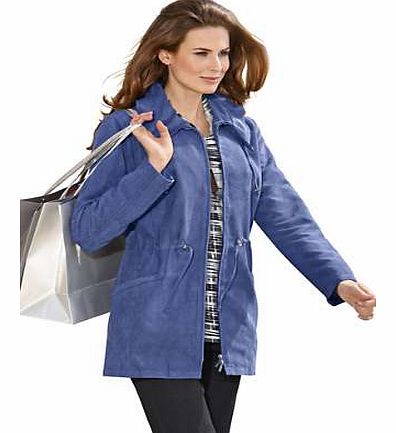 This is the perfect light jacket for in-between seasons. With an attractive suede look and a turndown collar with adjustable drawstring for a fashionable touch. It also has a drawstring waist to create a flattering shape! The jacket has a 2-way zip f