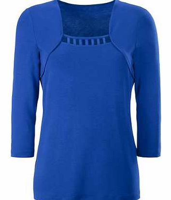 Elegant, flowing top in a lovely layered look. Featuring a neckline decorated with perforated trim detail, three-quarter length sleeves and a square neckline. Ambria Top Features: Three-quarter length sleeves Square neckline Flattering fit Delicate w