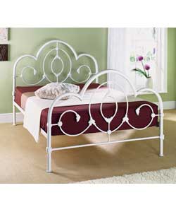 Metal frame with gloss white finish.Firm mattress.Overall size (H)128, (W)141, (L)202.5 cm. Packed