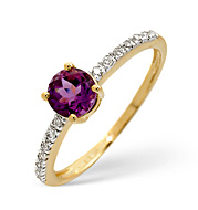 Amethyst and 0.09CT Diamond Ring 9K Yellow Gold